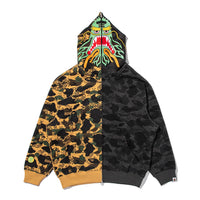 BAPE X CLOT 카모 스플릿 샤크 릴렉스드 핏 풀 집 후드(M) BLACK