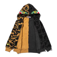 BAPE X CLOT 카모 스플릿 샤크 릴렉스드 핏 풀 집 후드(M) BLACK