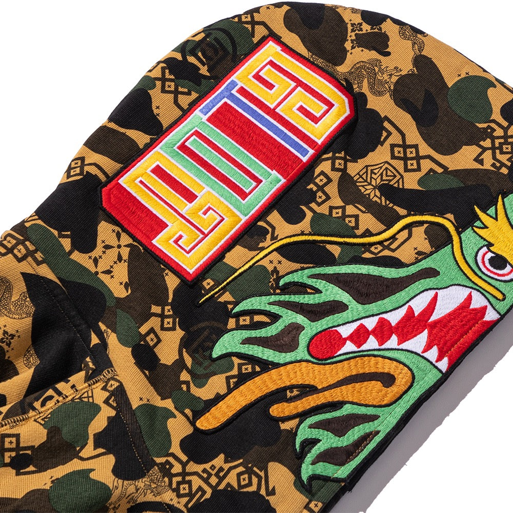 BAPE X CLOT 카모 스플릿 샤크 릴렉스드 핏 풀 집 후드(M) BLACK