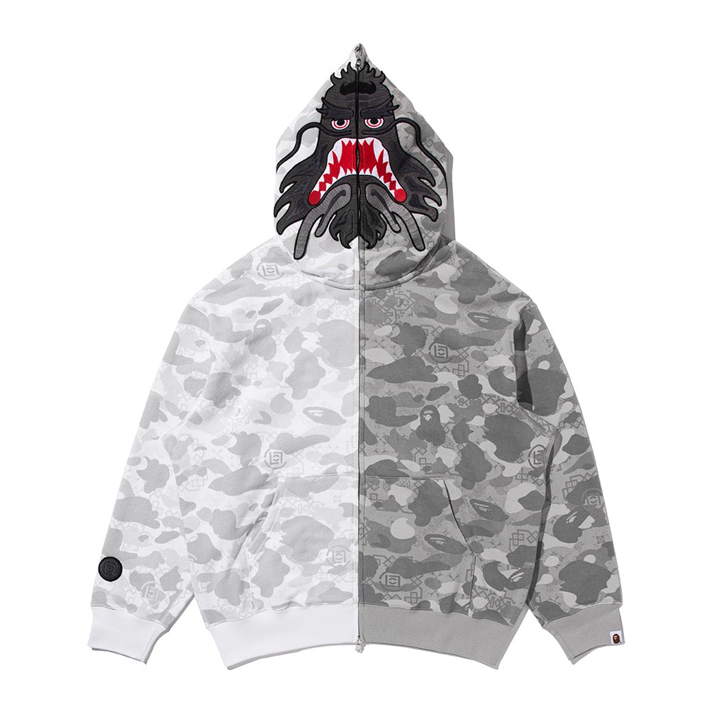BAPE X CLOT 카모 스플릿 샤크 릴렉스드 핏 풀 집 후드(M) GRAY