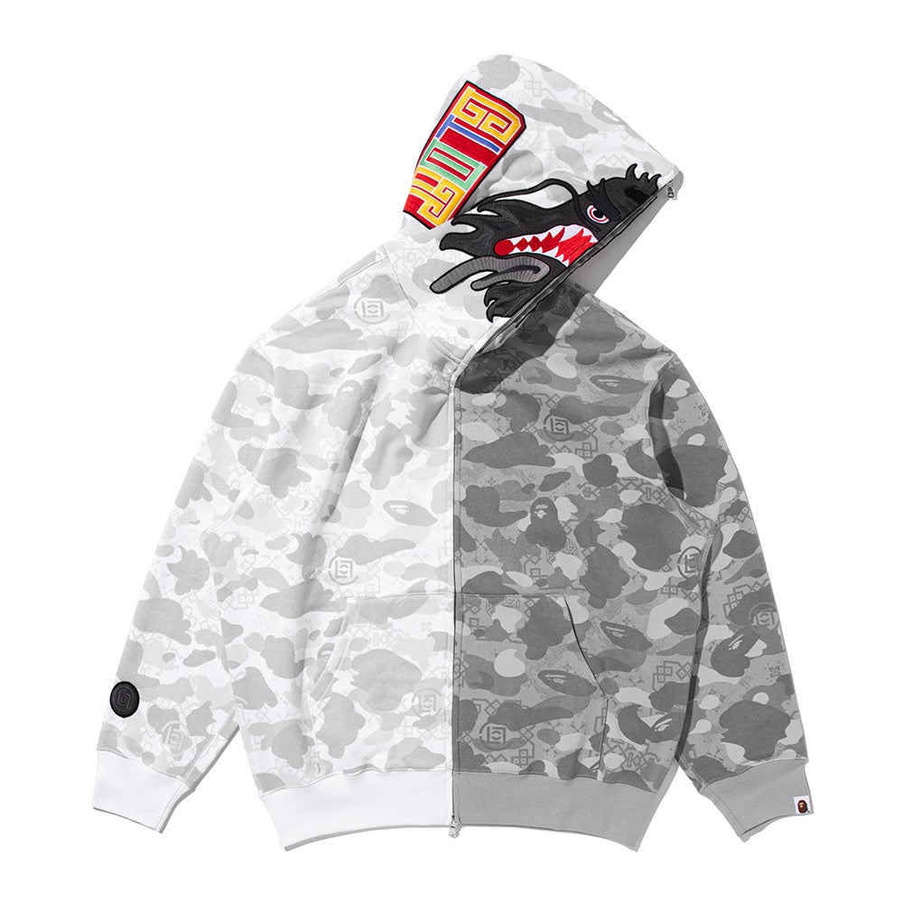 BAPE X CLOT 카모 스플릿 샤크 릴렉스드 핏 풀 집 후드(M) GRAY