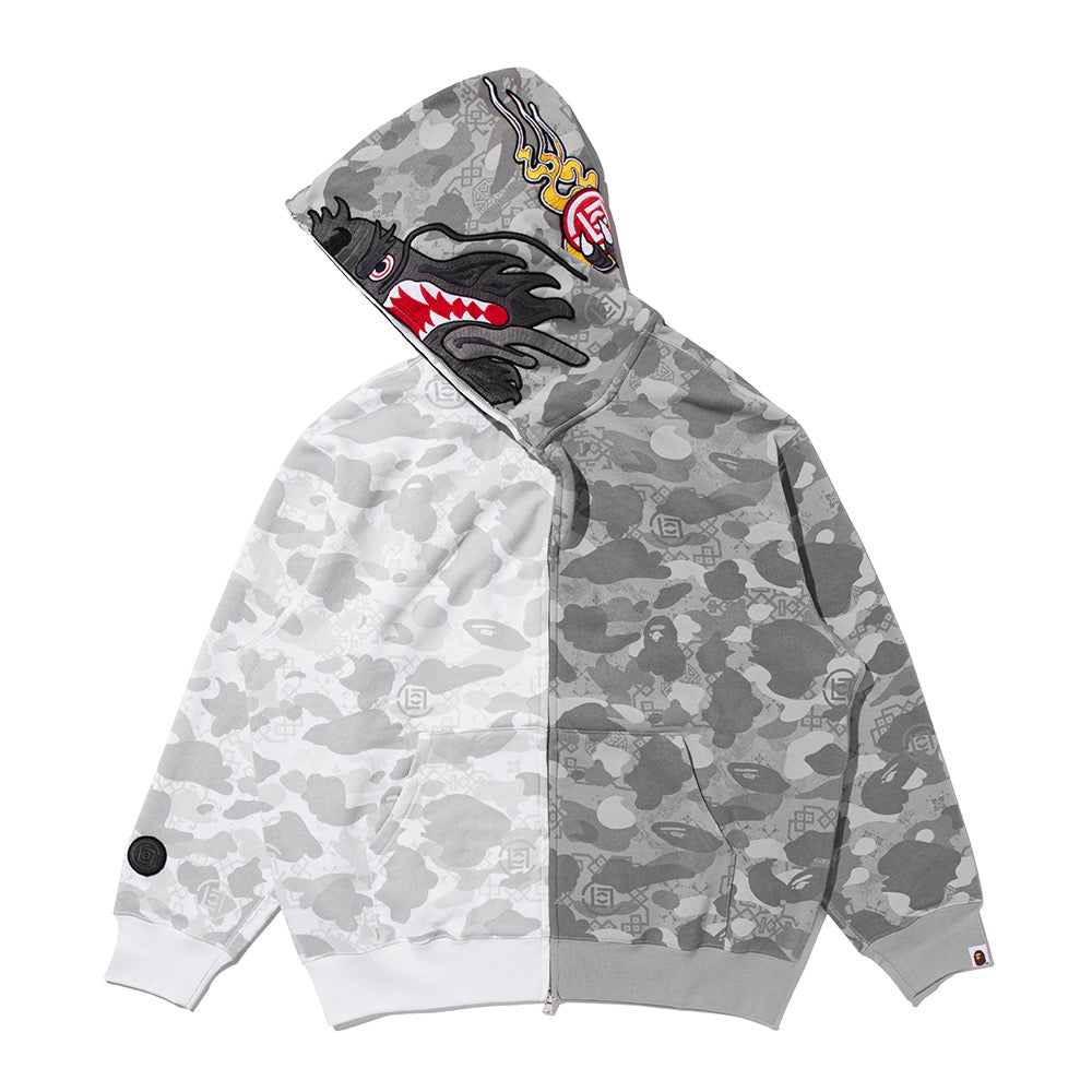 BAPE X CLOT 카모 스플릿 샤크 릴렉스드 핏 풀 집 후드(M) GRAY