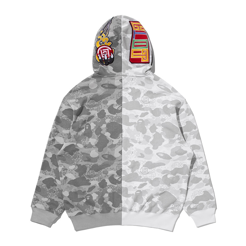 BAPE X CLOT 카모 스플릿 샤크 릴렉스드 핏 풀 집 후드(M) GRAY
