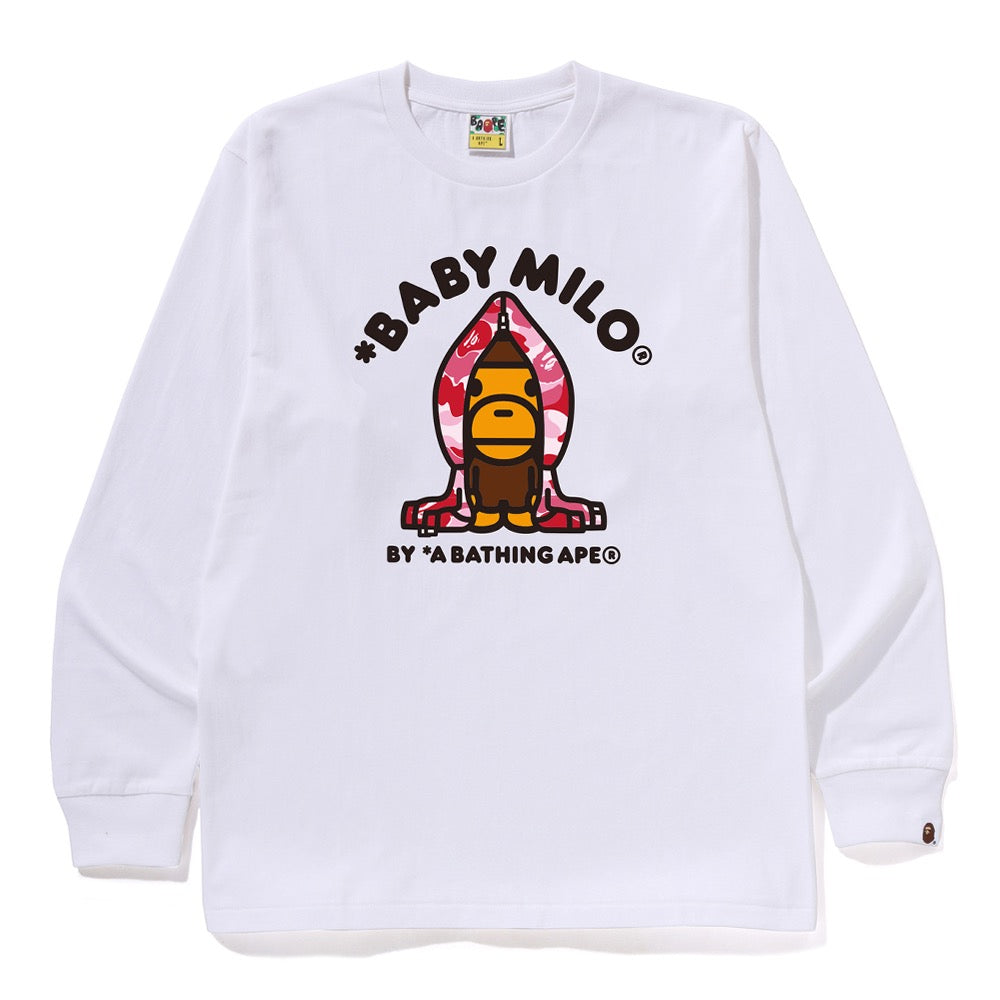 ABC 카모 마일로 후드 롱슬리브 티셔츠(M) WHITE/PINK