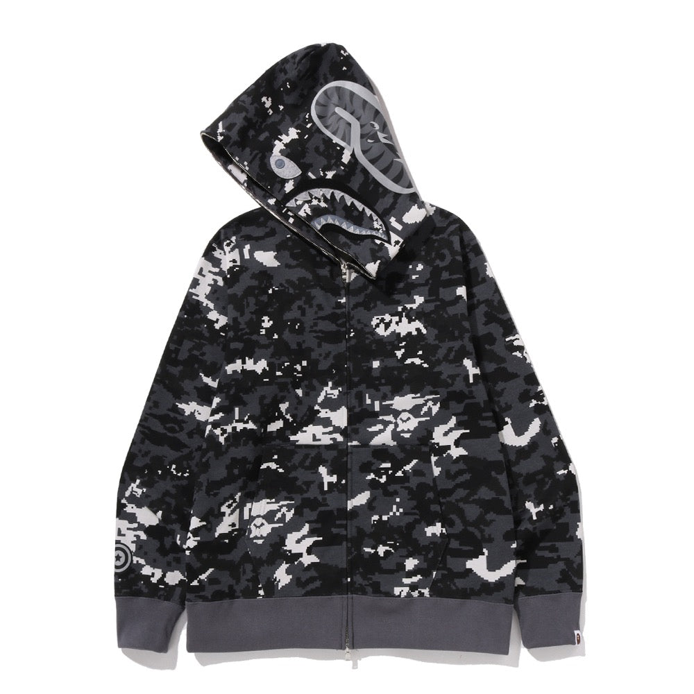 멀티 픽셀 카모 샤크 레귤러 핏 풀 집 후드(M) BLACK