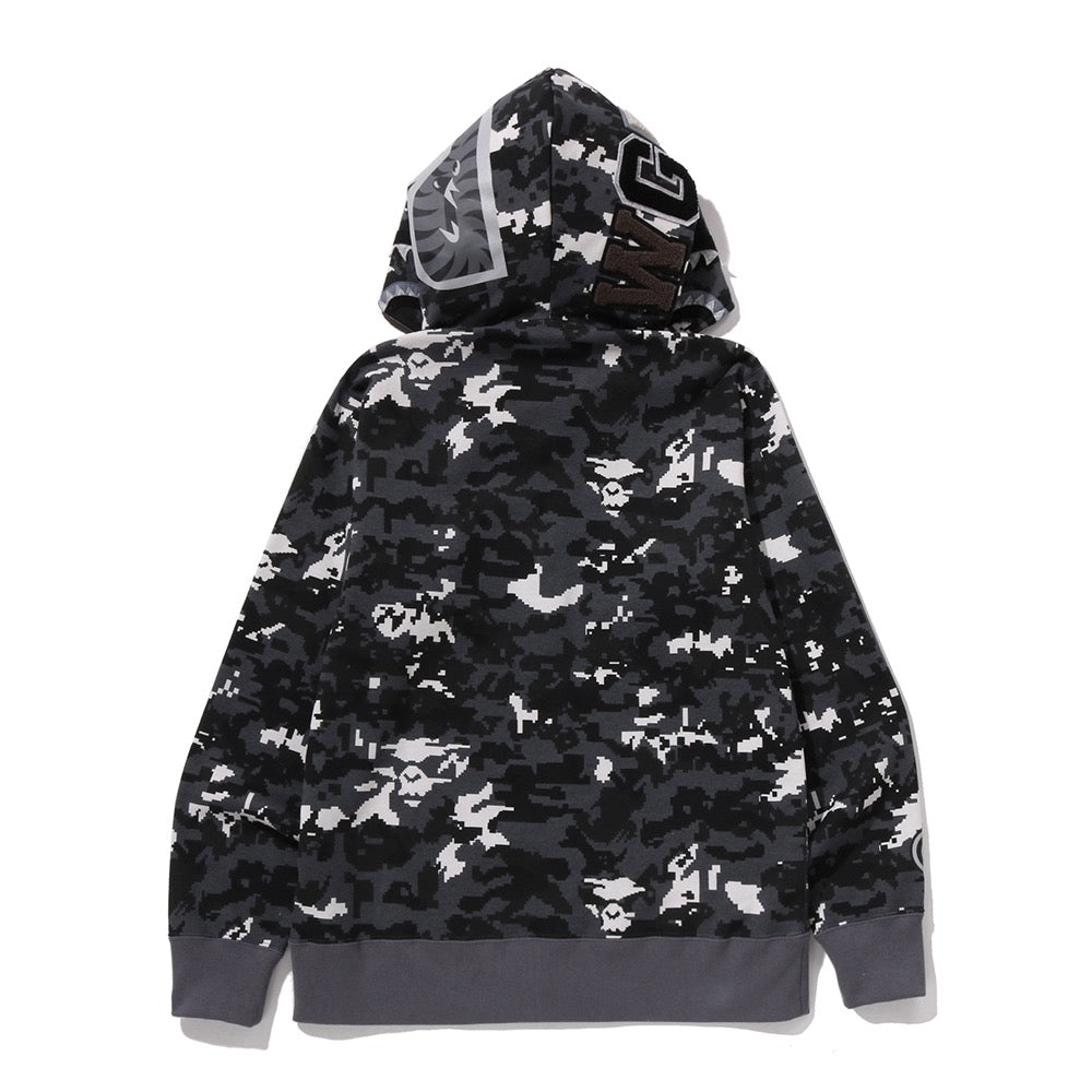 멀티 픽셀 카모 샤크 레귤러 핏 풀 집 후드(M) BLACK