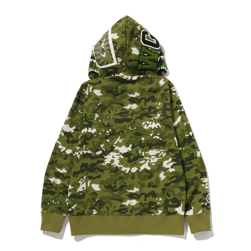 멀티 픽셀 카모 샤크 레귤러 핏 풀 집 후드(M) GREEN