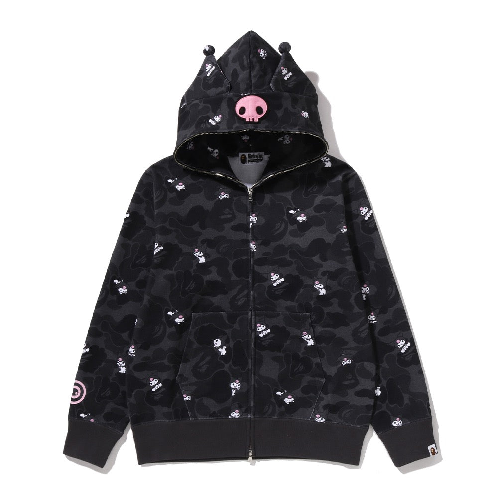 BAPE X KUROMI 카모 풀 집 후드(W) BLACK