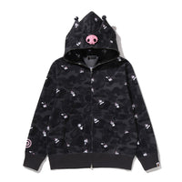 BAPE X KUROMI 카모 풀 집 후드(W) BLACK