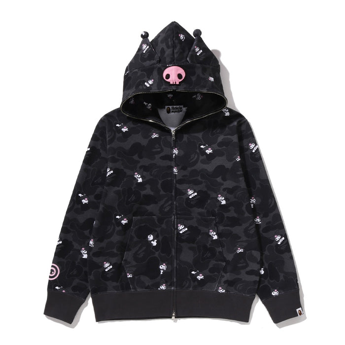 BAPE X KUROMI 카모 풀 집 후드(W) BLACK