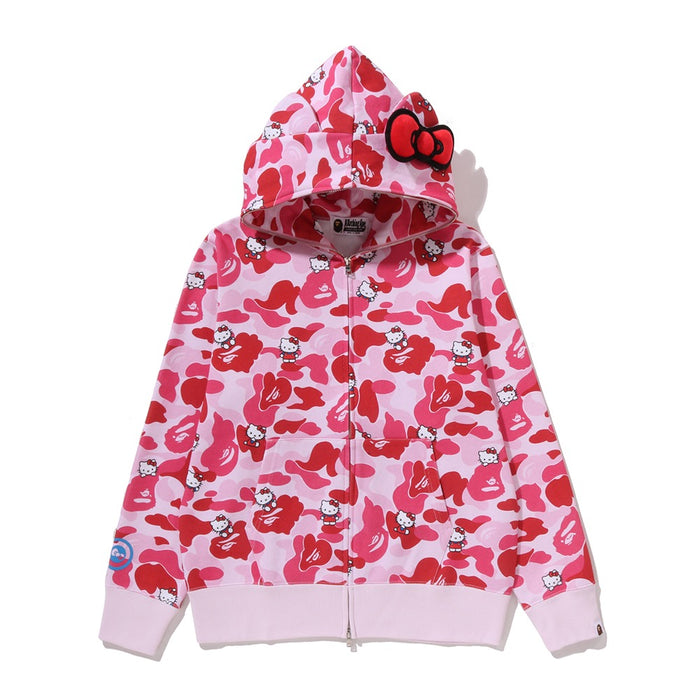 BAPE X HELLO KITTY 카모 풀 집 후드(W) PINK